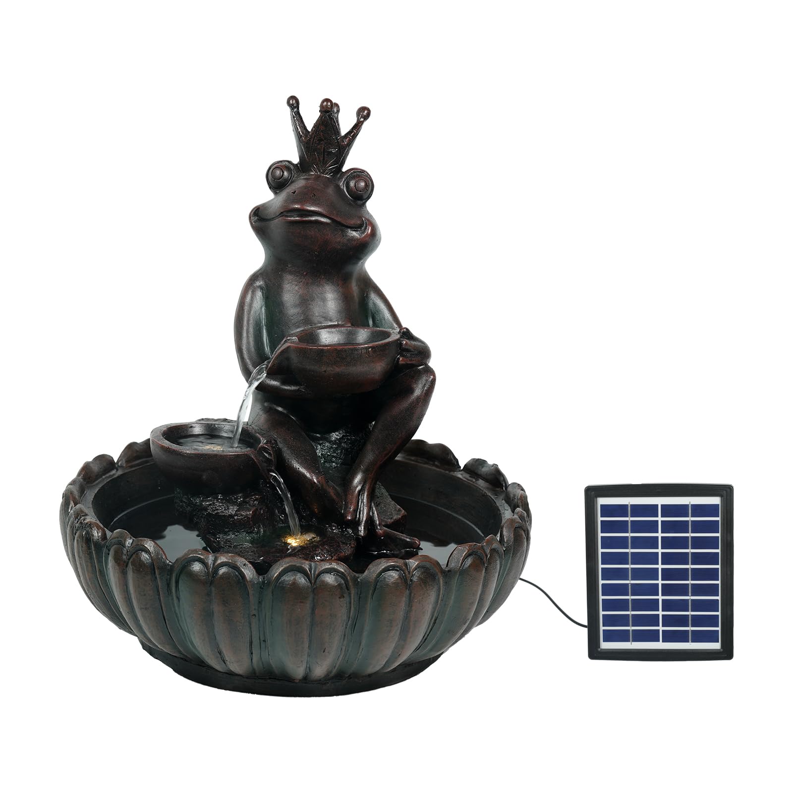 Ferrisland Solar Water Fountain Outdoor Garden Feature Frog Prince, 16" Solar Powered Fountain with Solar Panel & Pump, 4-Tier Resin Garden Fountains Outdoor for Garden, Porch, Patio, Balcony, Bronze