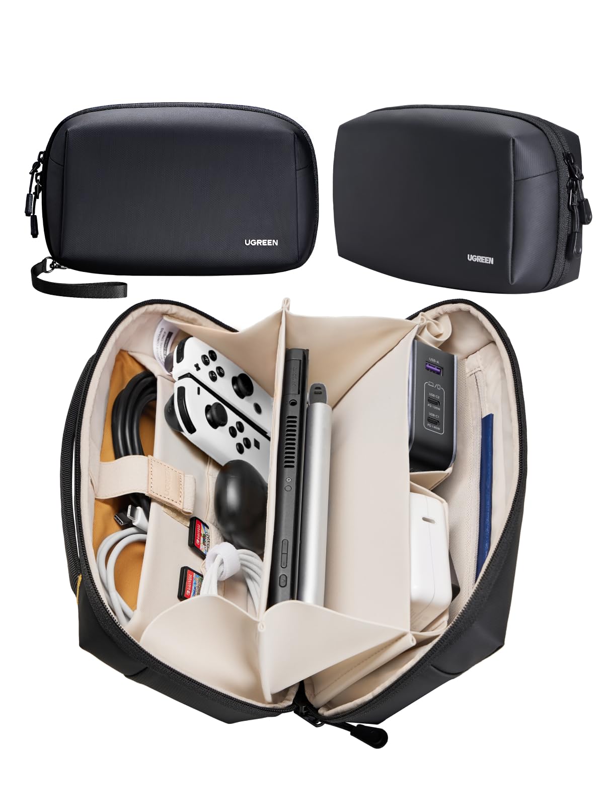 UGREEN Organizador Viaje Almacenamiento de Accesorios Electrónicos, Bolsa de Cable Impermeable Todo en Uno Negra