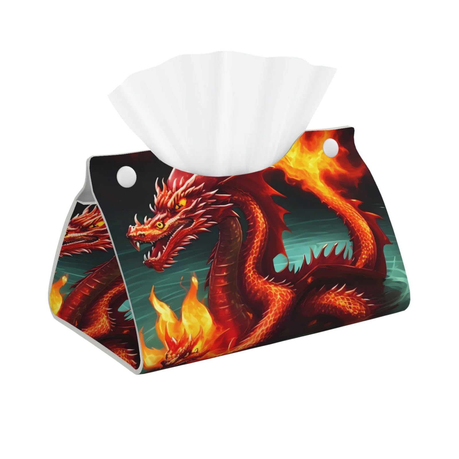 Dragon King in Fire Long Leather Tissue Box Cover-Waterproof PU Leather Tissue Holder for Bathroom, Decorative Rectangular Tissue Case
