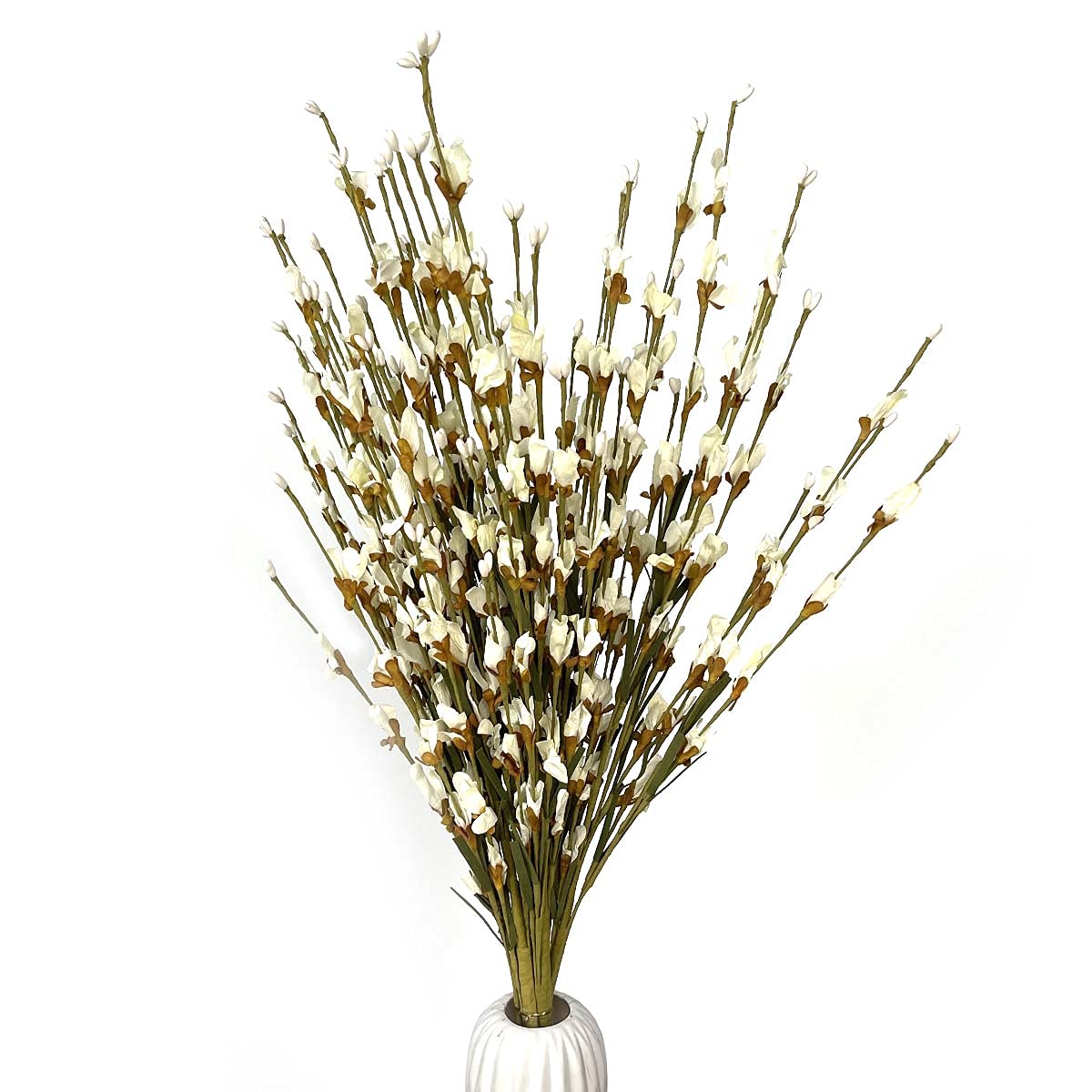 5Pcs 65CM Long Artificial Flower Winter Jasmine Folk Pip Berry Plant Dry Branches Paper Orchid DIY Craft for Wedding Home Office Party Hotel Table Vase Christmas Decor - White