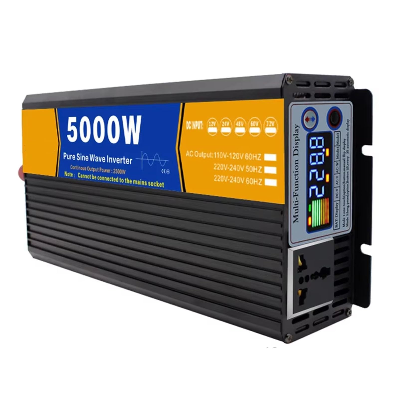 12v to 220v,Inversor de Onda Senoidal Pura Portátil, 5000W DC 12V 24V 48V 60V 72V a AC 110V 220V Convertidor de Energía Móvil con Pantalla LCD, 72V a 110V