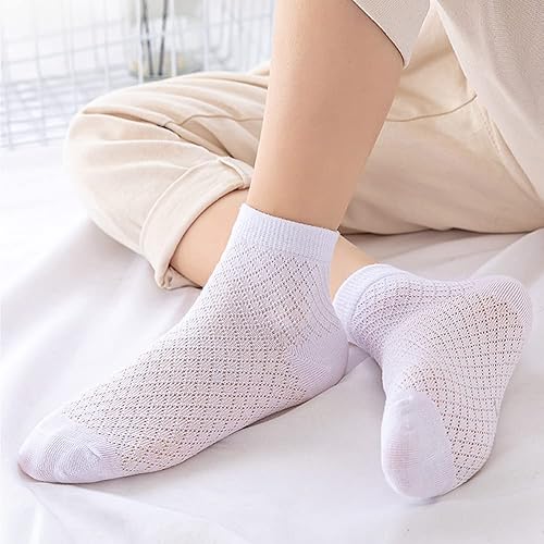 Miniatura 8 de Looching Paquete de 5 calcetines delgados de malla para bebés, niñas y niños, de algodón, color blanco, calcetines de tobillo invisibles 1-8T