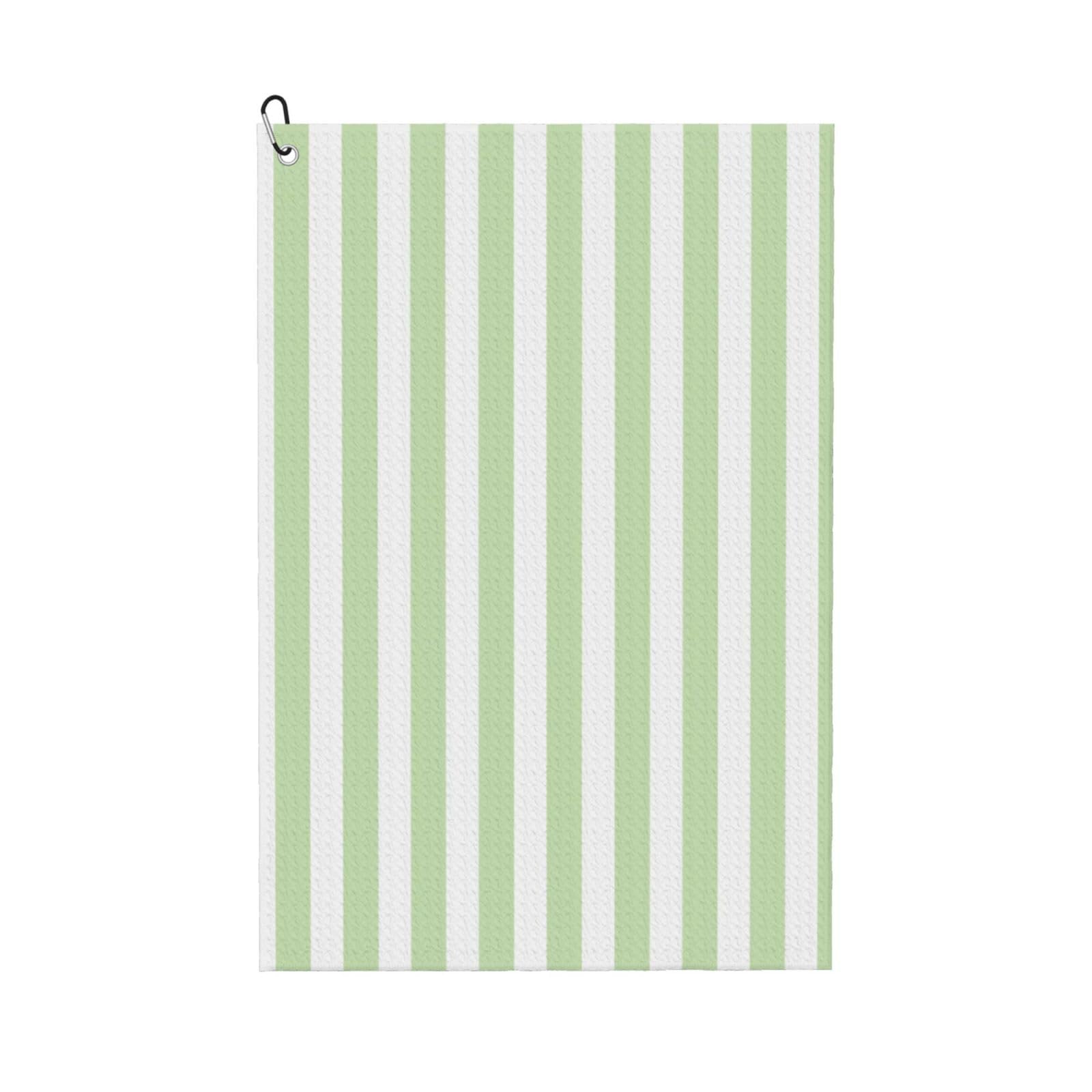 Hnnkloy Pale Green And White Candy Stripes, 16x24 in Portable Waffle Golf Towels with Carabiner Clip for Golf Bag