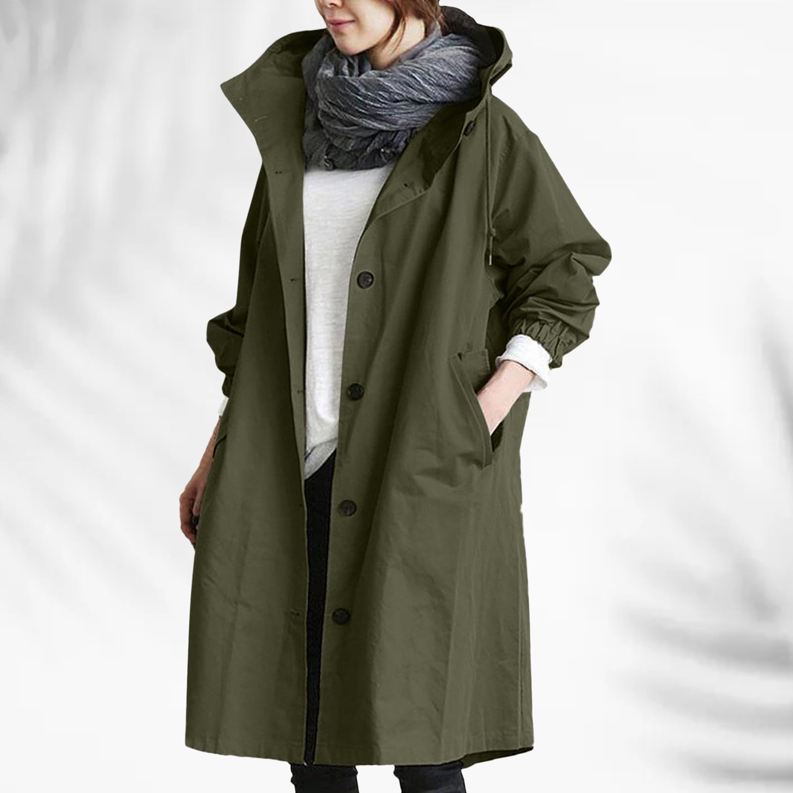 Trench invernale da donna, giacca da mezza stagione, leggera, sottile, a maniche lunghe, con cerniera, per esterni, con cappuccio, giacca a vento, elegante parka per attività all'aria aperta, con