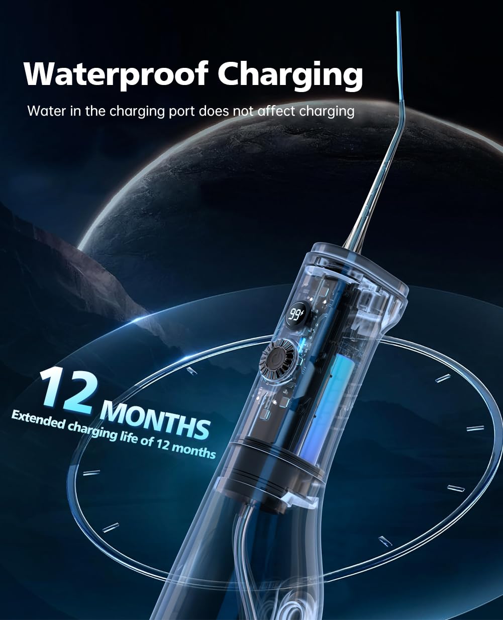 Filo interdentale portatile, 100 modalità, 150 psi, ad alta pressione per la pulizia e il filo interdentale, 300 ml e IPX7, filo interdentale elettrico per parentesi graffe, per bambini