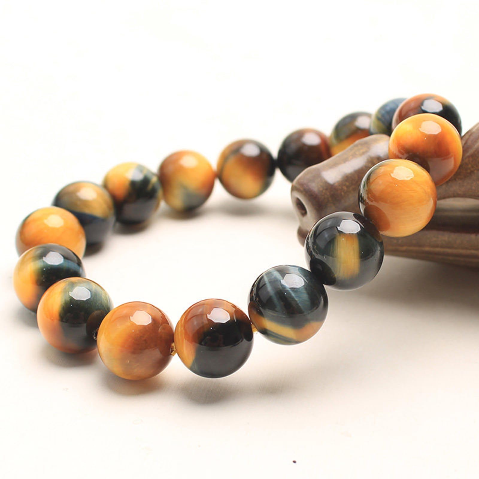 Handgefertigte Armbänder aus runden Kristallperlen, natürliches gelbes und blaues Tigerauge-Armband, Edelstein-Stapelschmuck für Damen und Herren, Geschenkidee,14mm