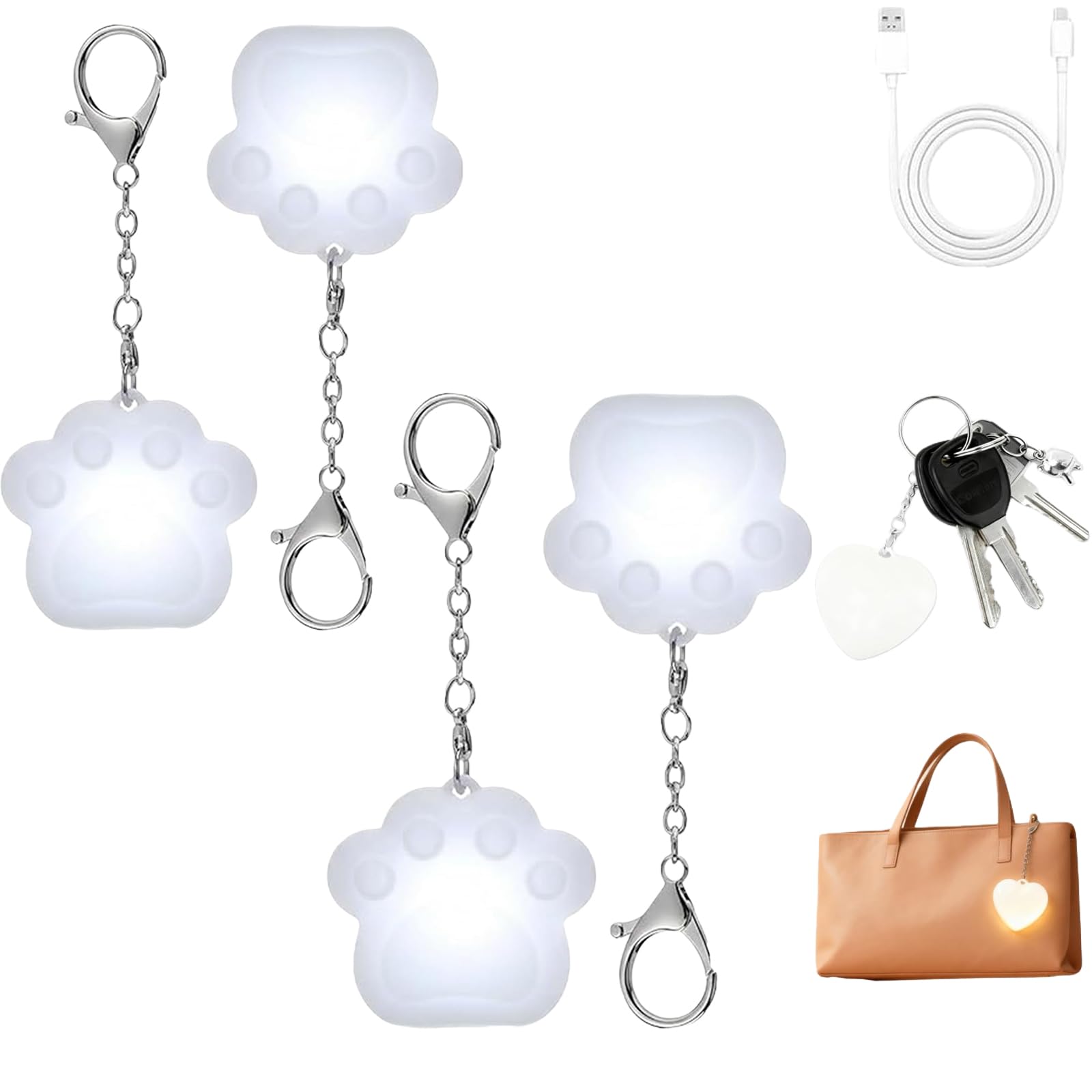 Love Wallet Tote Bag Touch Sensing Light,Purse Lights Handbag Light,Rechargeable Mini Touch Purse Lights for Inside Purses (Cat Paw*4)