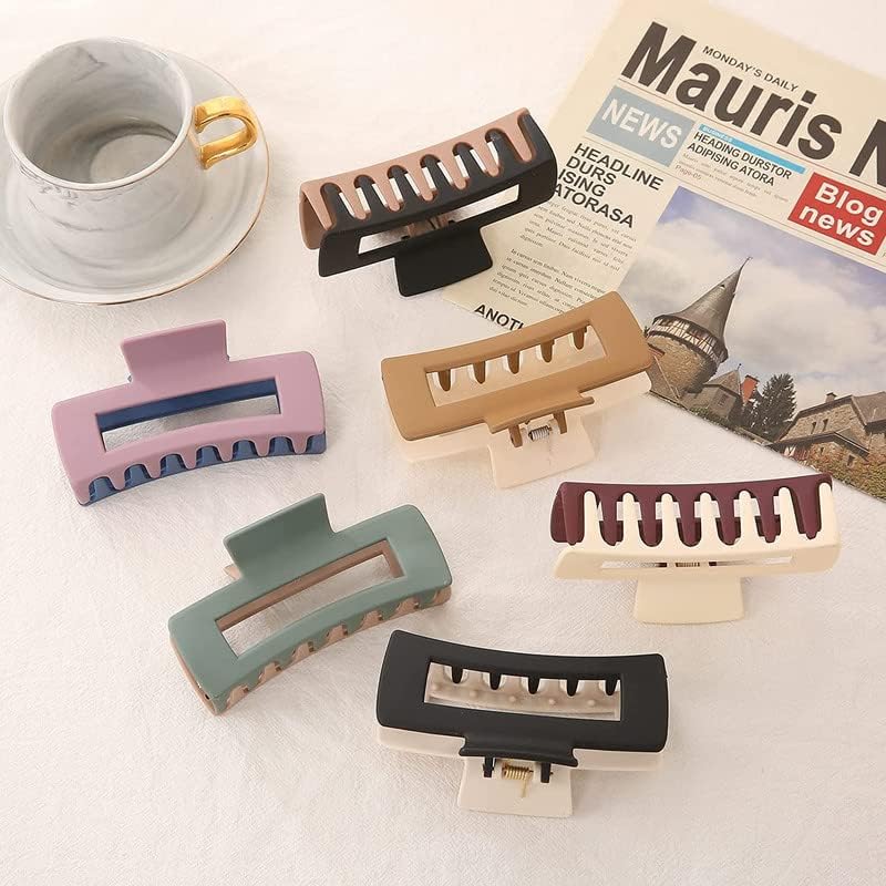 Truvic Hair Claw Clips for Women, Big Claw Clips, Large Square Hair Clips, 2-Colored Non-slip Rectangle Claw Hair Clips, Matte Hair Claws Banana Clips for Thick Hair (Pack of 2)
