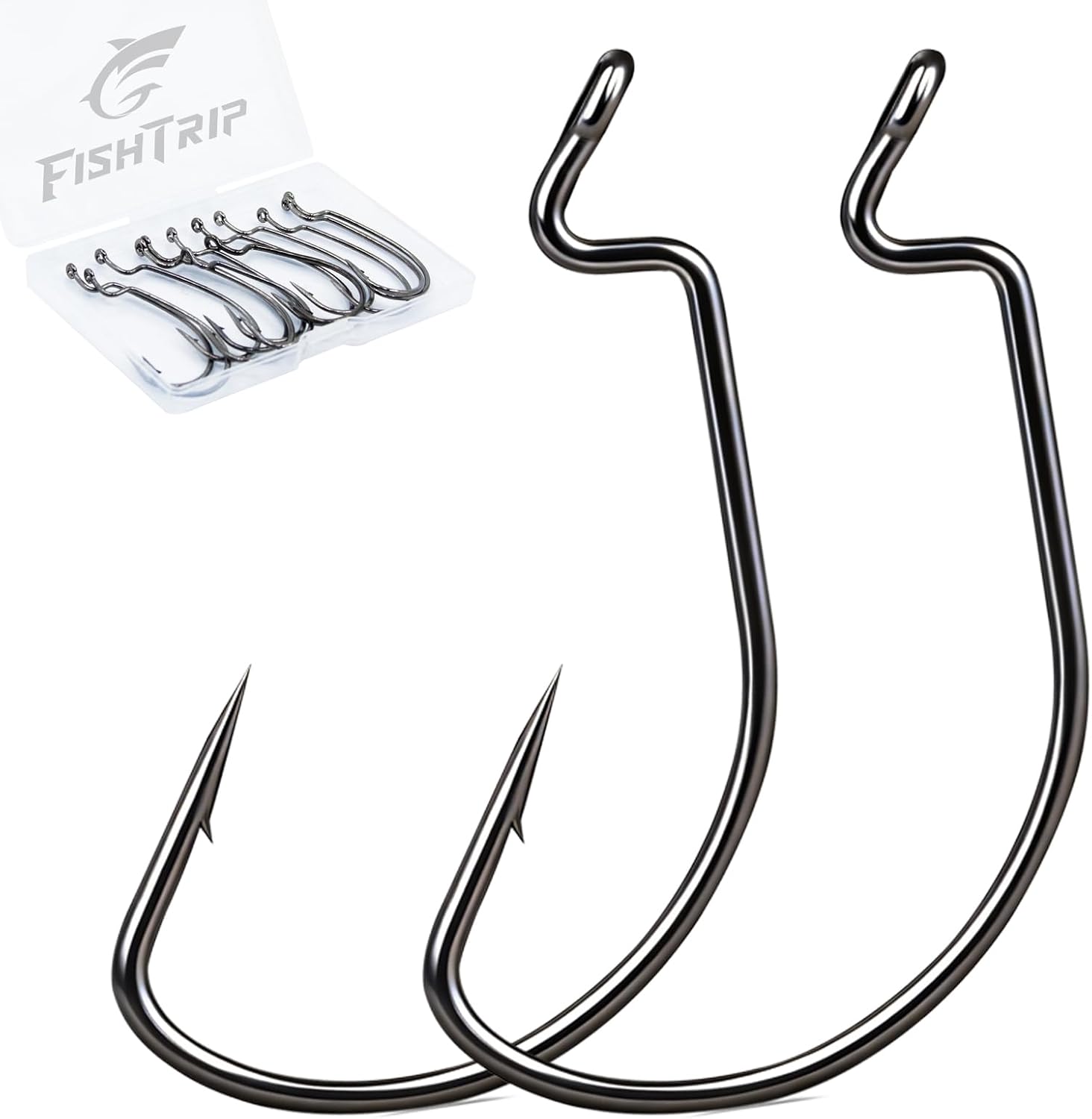 FishTrip 50/100/120pcs EWG Hooks, Offset Worm Hook for Bass Fishing | Extra Wide Gap, High Carbon Steel, Texas Rig Hook for Soft Plastics Texas/Carolina/Drop Shot Fresh/Saltwater #4 -5/0