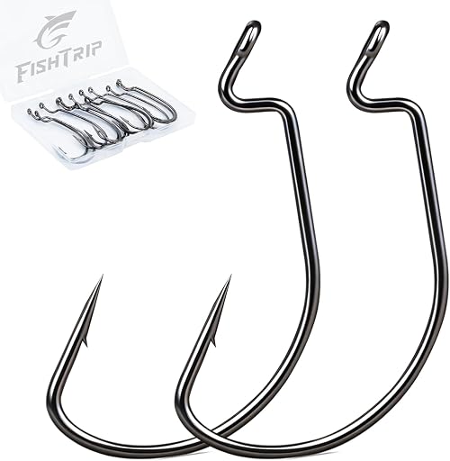 FishTrip 50/100/120pcs EWG Hooks, Offset Worm Hook for Bass Fishing | Extra Wide Gap, High Carbon Steel, Texas Rig Hook for Soft Plastics Texas/Carolina/Drop Shot Fresh/Saltwater #4 -5/0