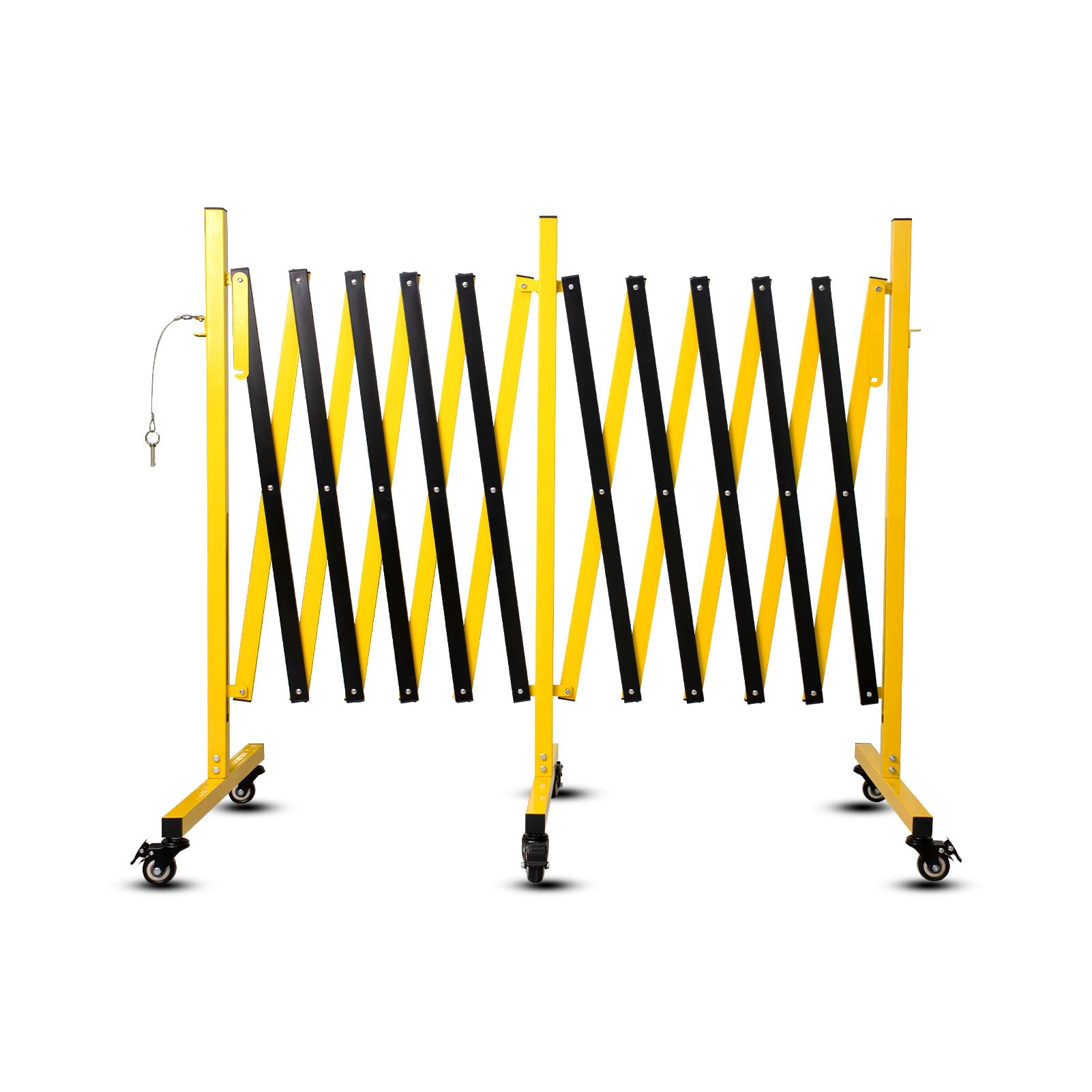 17FT Traffic Barricade with Casters, Metal Expandable Barricade, Folding Security Gate, Retractable Fence Outdoor Barricade Fence for Construction