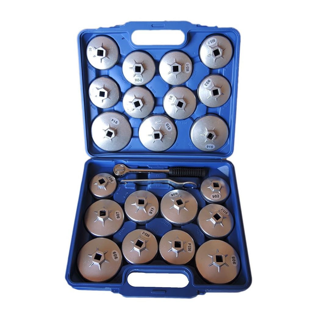 Trade Shop - Set Chiave Chiavi Tazza Bussola Filtro Olio Auto 23 Pz Cricchetto Custodia