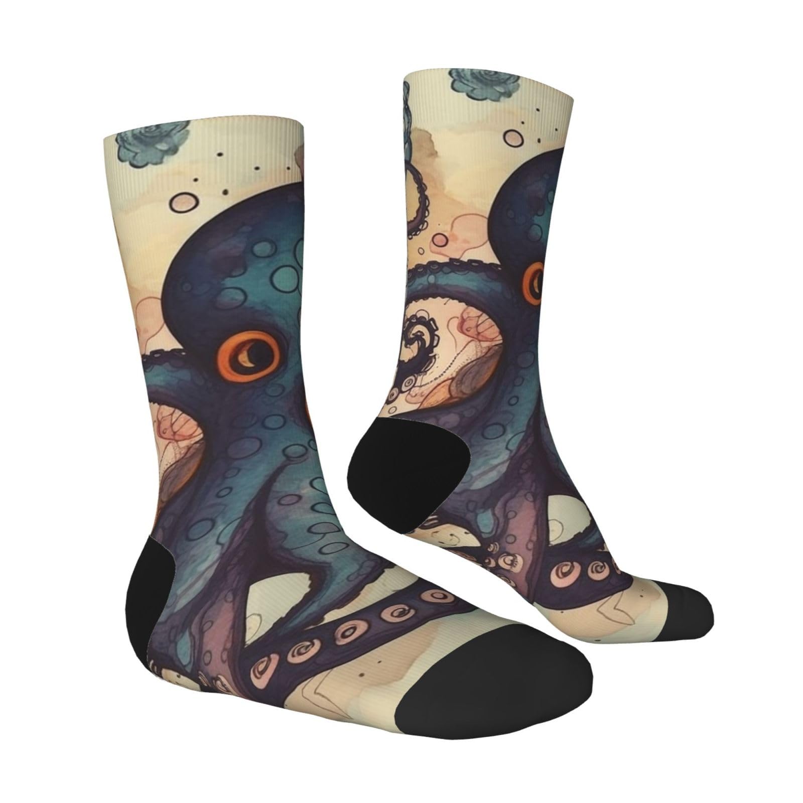 LZQPOEAS Retro Octopus Athletic Socks Unisex Cushioned Crew Socks Hiking Running Calf Sock Soft Above Ankle Sock