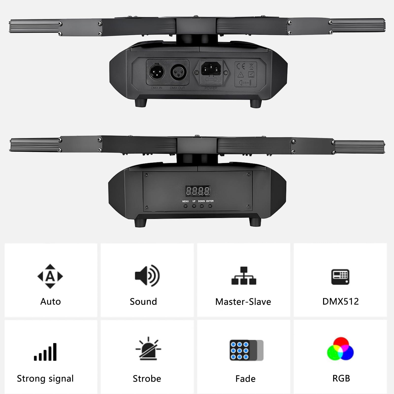 Testa in movimento DJ luci a 6 braccia luci per feste indoor Moving Head LED effetto palcoscenico luce DMX512 & Sound attiva luce da discoteca rotante