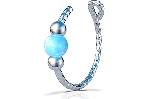 Opal Clip-On Nose Ring: No Piercing Silver Faux Nose Hoop