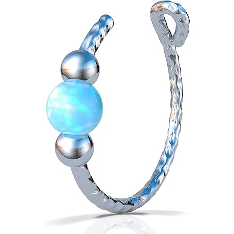 Opal Clip-On Nose Ring: No Piercing Silver Faux Nose Hoop