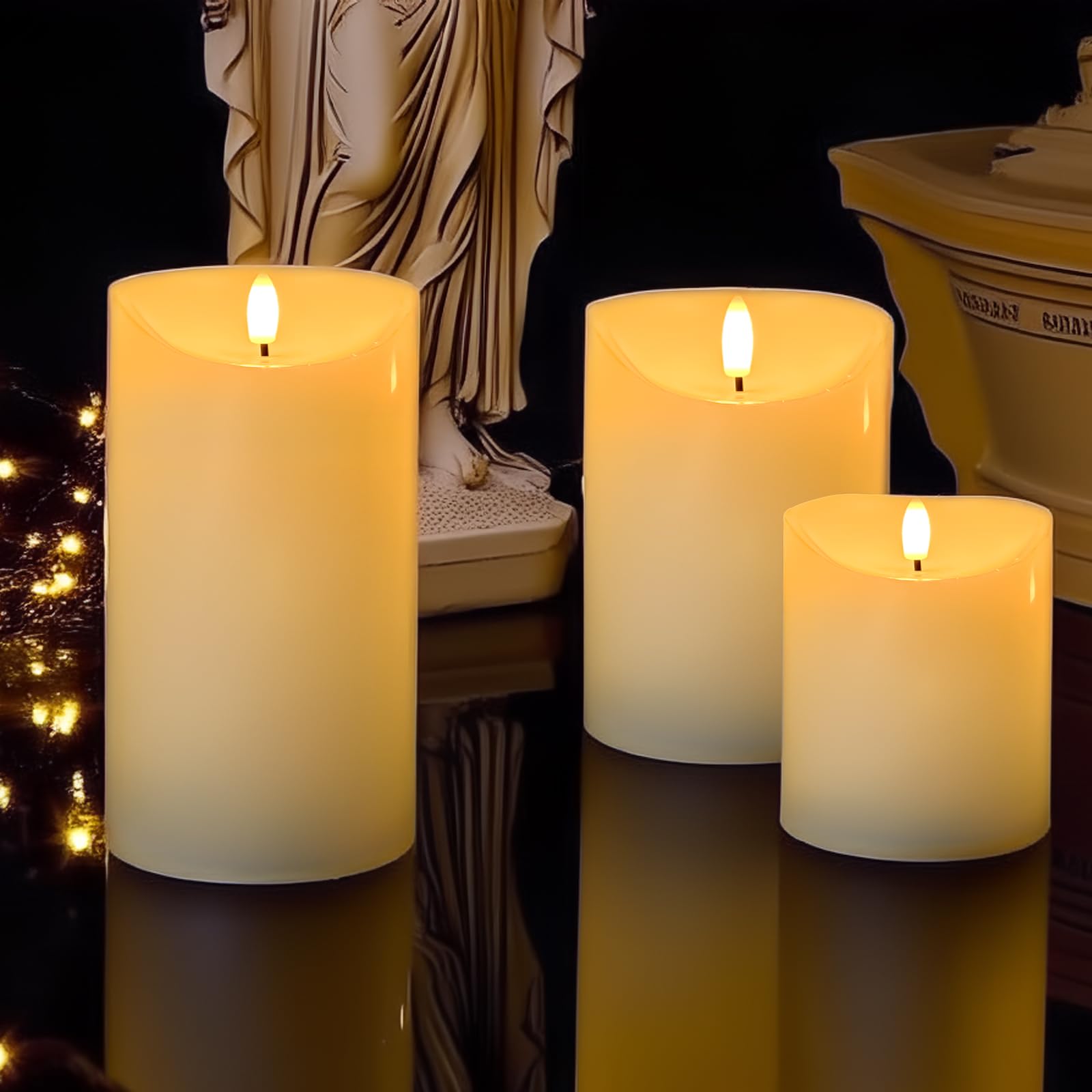 Marrakech zestaw 6 świec LED w kolorze kremowym białym Ø 7,5 cm w 3 rozmiarach | z prawdziwego wosku, migoczące świece LED, zasilane bateriami, z funkcją timera, do wieńca adwentowego (6)