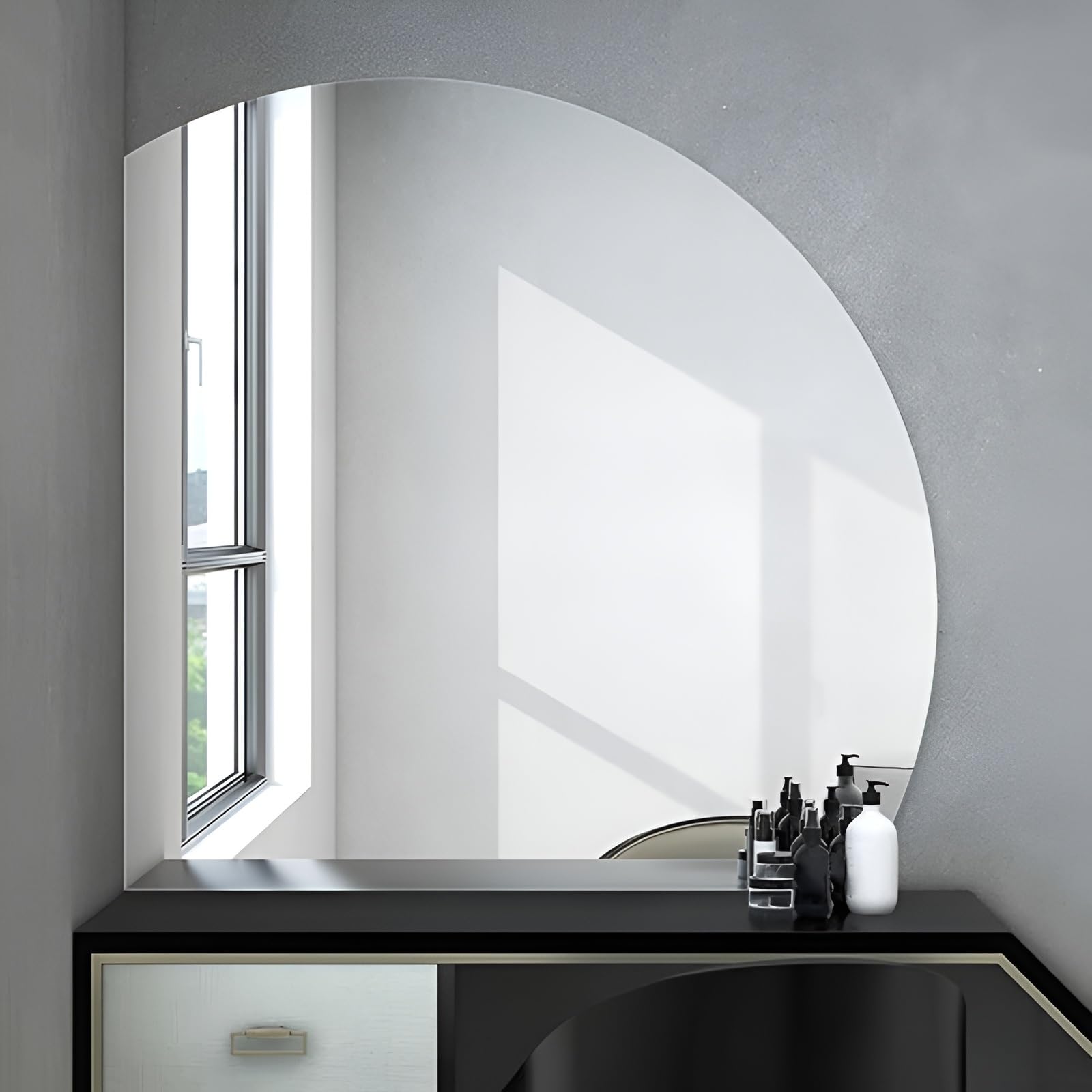 FGXHHS Half Moon Wall Mirror for Bathroom, Explosion Proof, Frameless Mirrors Entryway, Irregular Decorative Makeup Mirror, Left Cut/Right Cut(Left Cut,70cm/27.6in)