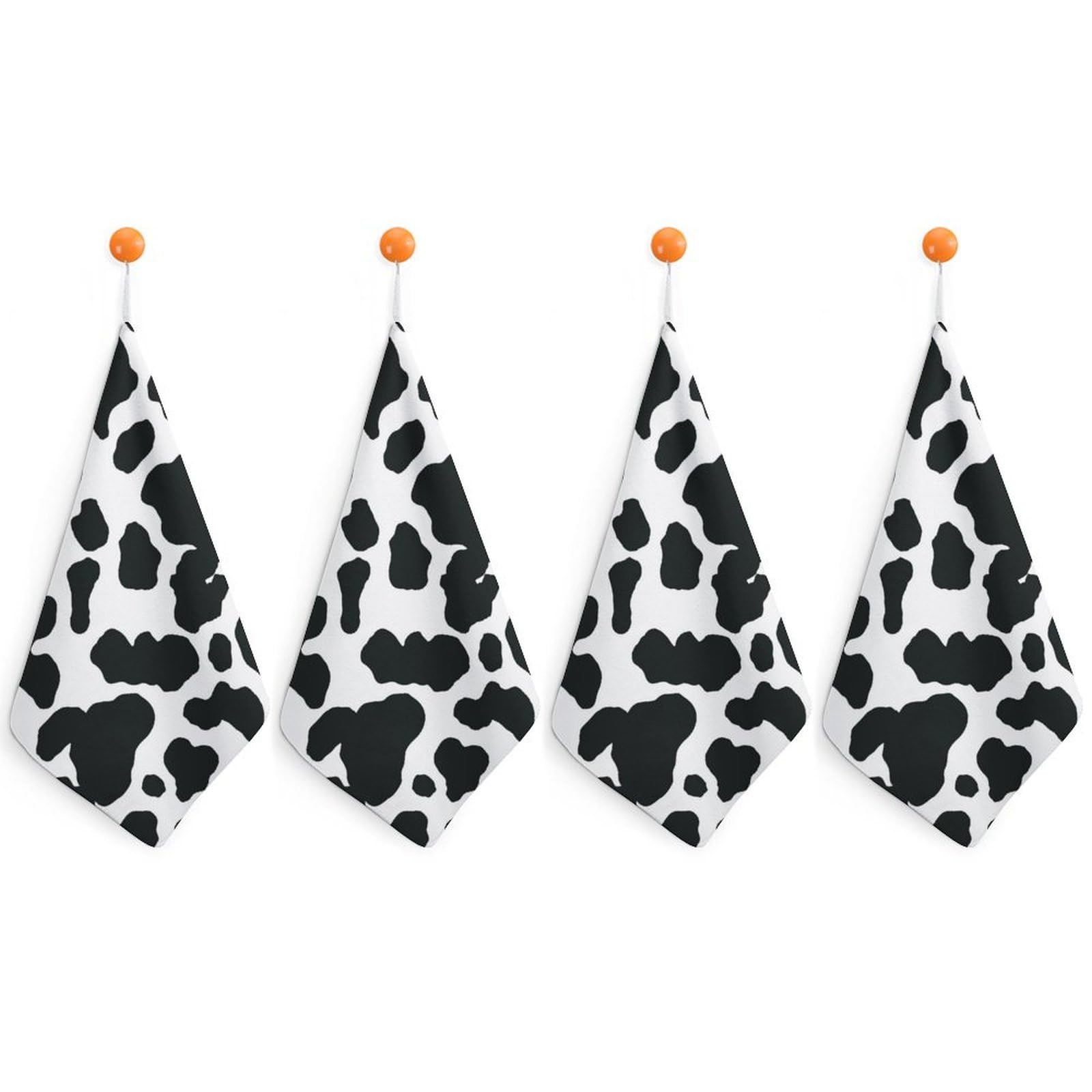 LEDFCVSU 4 Piece Hanging Hand Towels, Cow Small Dry Hand Towel for Kitchen Bathroom