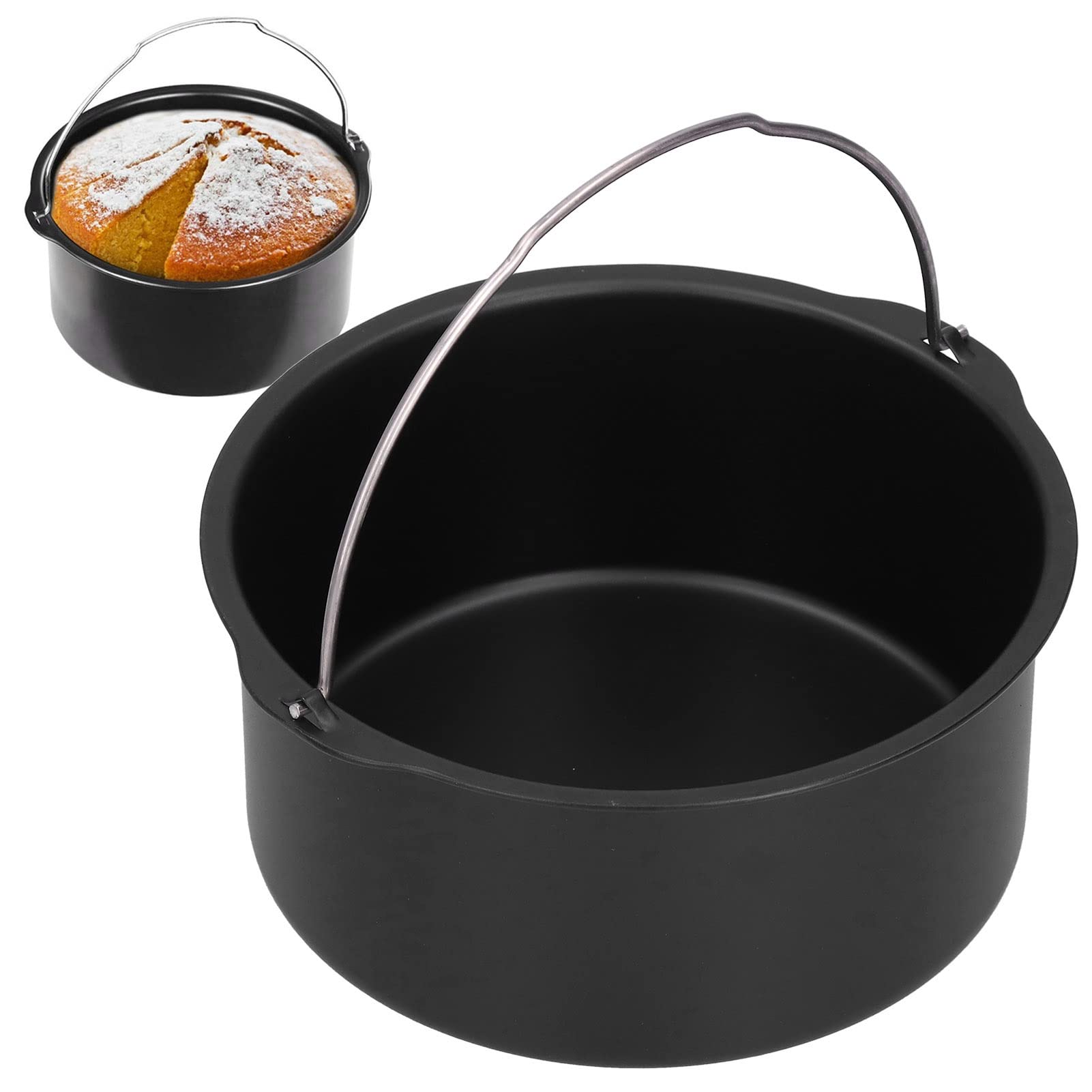 Jenngaoo 7 Inch Cake Barrel Baking Tray for Air Fryers, Oven & Dishwasher Safe Carbon Steel Bakeware, Multi-Purpose Non-Stick Pan for Baking Cakes, Bread, Stews & Desserts