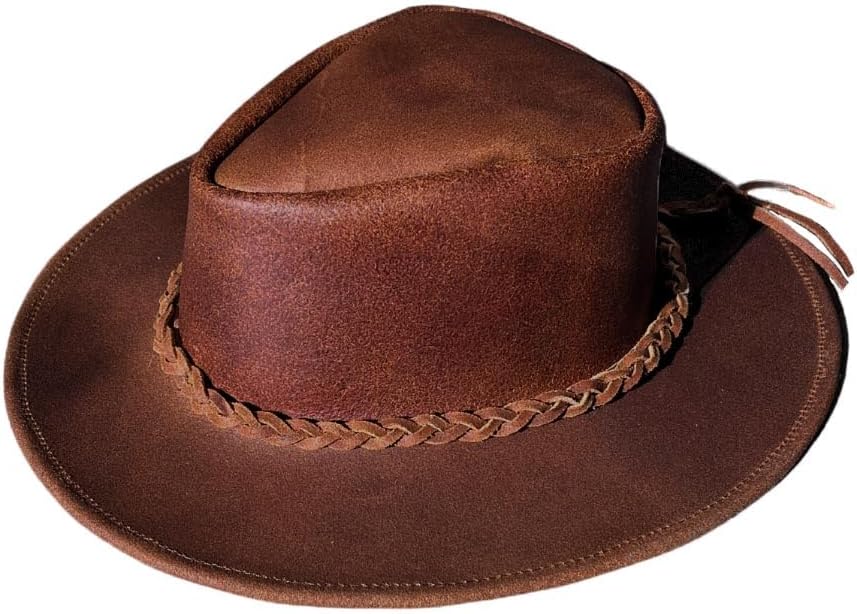 Genuine Western Leather Cowboy/Cowgirl Hat - Full Brim Leather Hat for Men or Women - Image 6