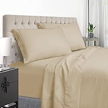 EaseHome Luxury King Bed Sheets Set - Super Soft Brushed Microfiber 1800 Thread Count King Size Sheets with 17-Inch Deep Pocket - Breathable Wrinkle and Hypoallergenic-4 Piece(King,Beige)