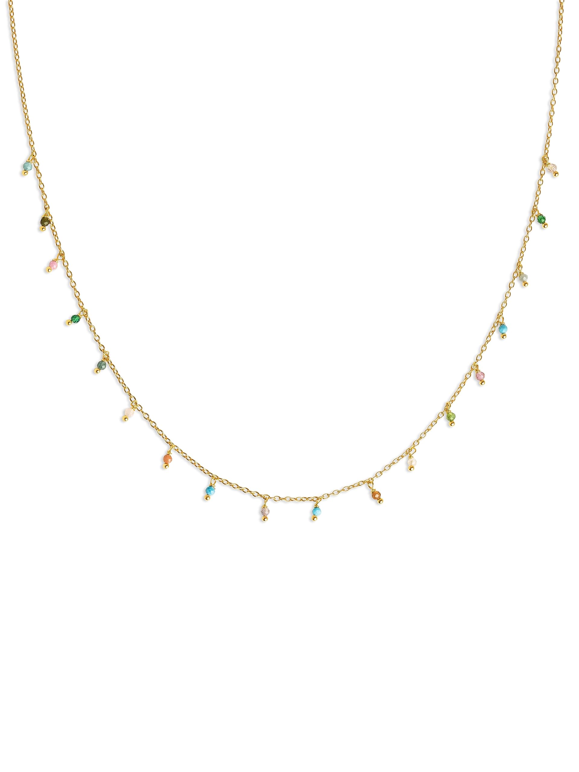 SINGULARU Collar Dancing Stones - Collar en Latón con Baño en Oro de 18 Kt y Piedras Naturales -Cadena con Colgantes de Talla Única 35 cm con Alargador- Joyas para Mujer- Varios Acabados
