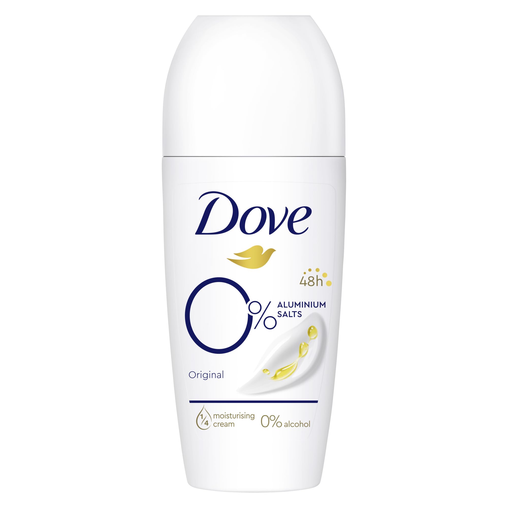 Dove Deodorant Roll-On Original 0% Deo ohne Aluminiumsalze mit 48 Stunden Schutz gegen Körpergeruch 50 ml