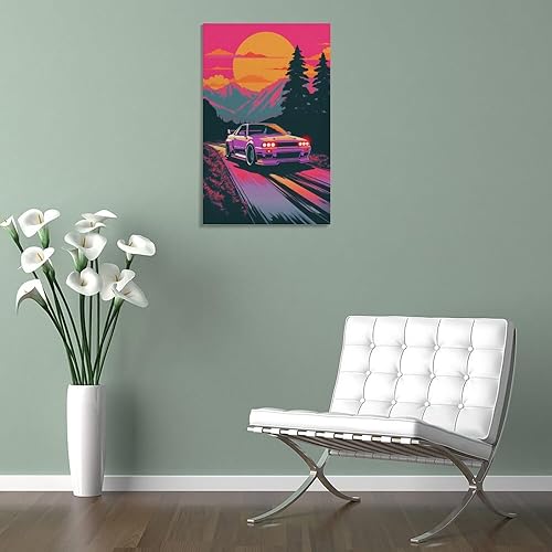Miniatura 5 de R32 - Póster retro de Synthwave para automóvil, arte de pared, pósteres e impresiones colgantes para dormitorio, aula, dormitorio, sala de estar,
