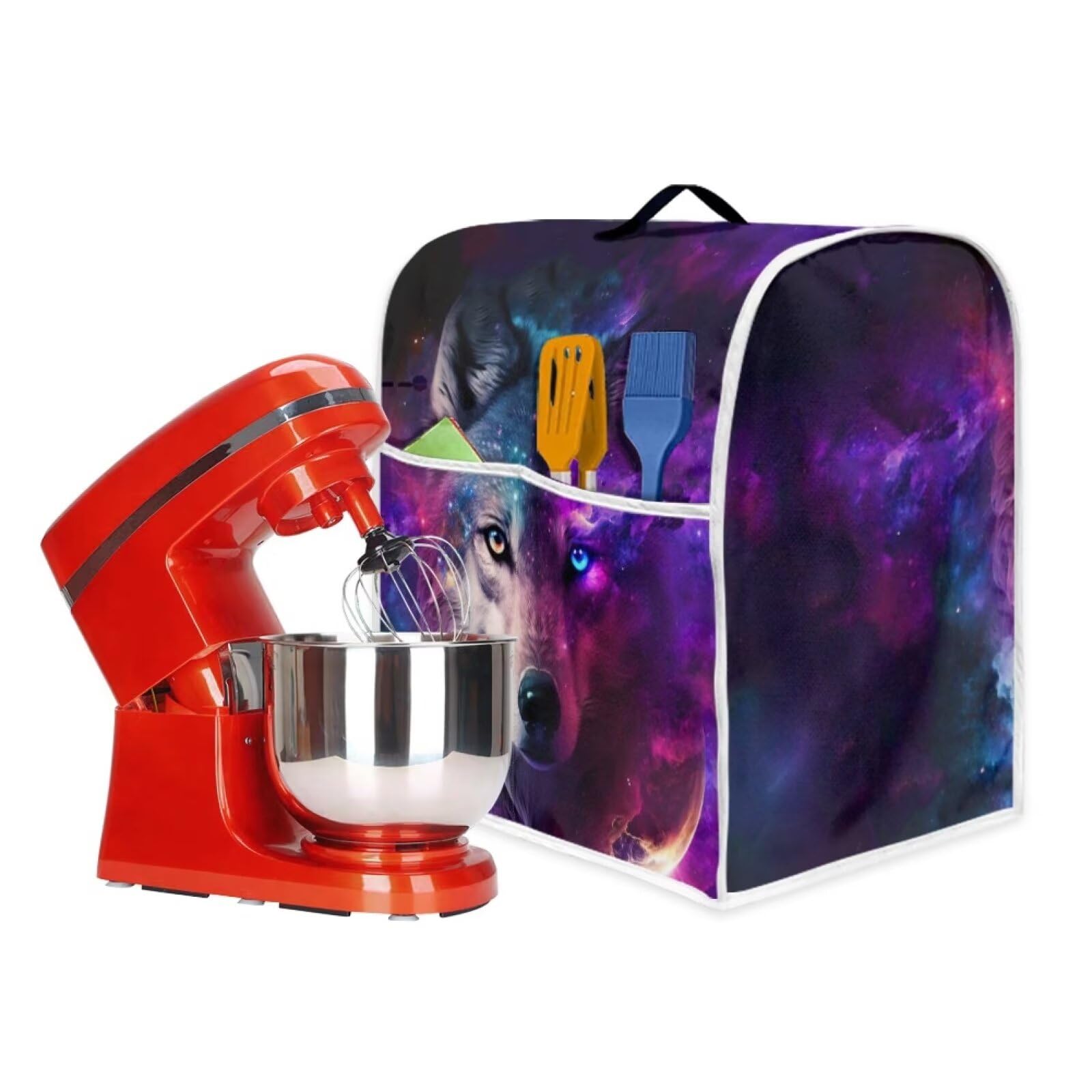 TODIYADDU Purple Galaxy Wolf Stand Mixer Cover Compatible with 6-8 Quart Kitchen Aid Mixer Fashion Kitchen Stand Mixer Dust Cover with Handle Waterproof Kitchen Appliance Organizer Bag Gifts