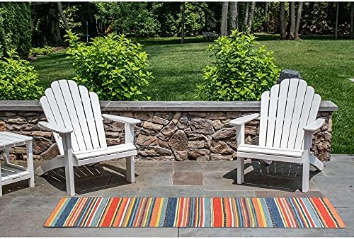 Liora Manne Sonoma Indoor/Outdoor Hand Woven Polyester Handmade Area Rug - Transitional Geometric Casual Accent (Malibu Stripe Sunscape) (2' x 8')