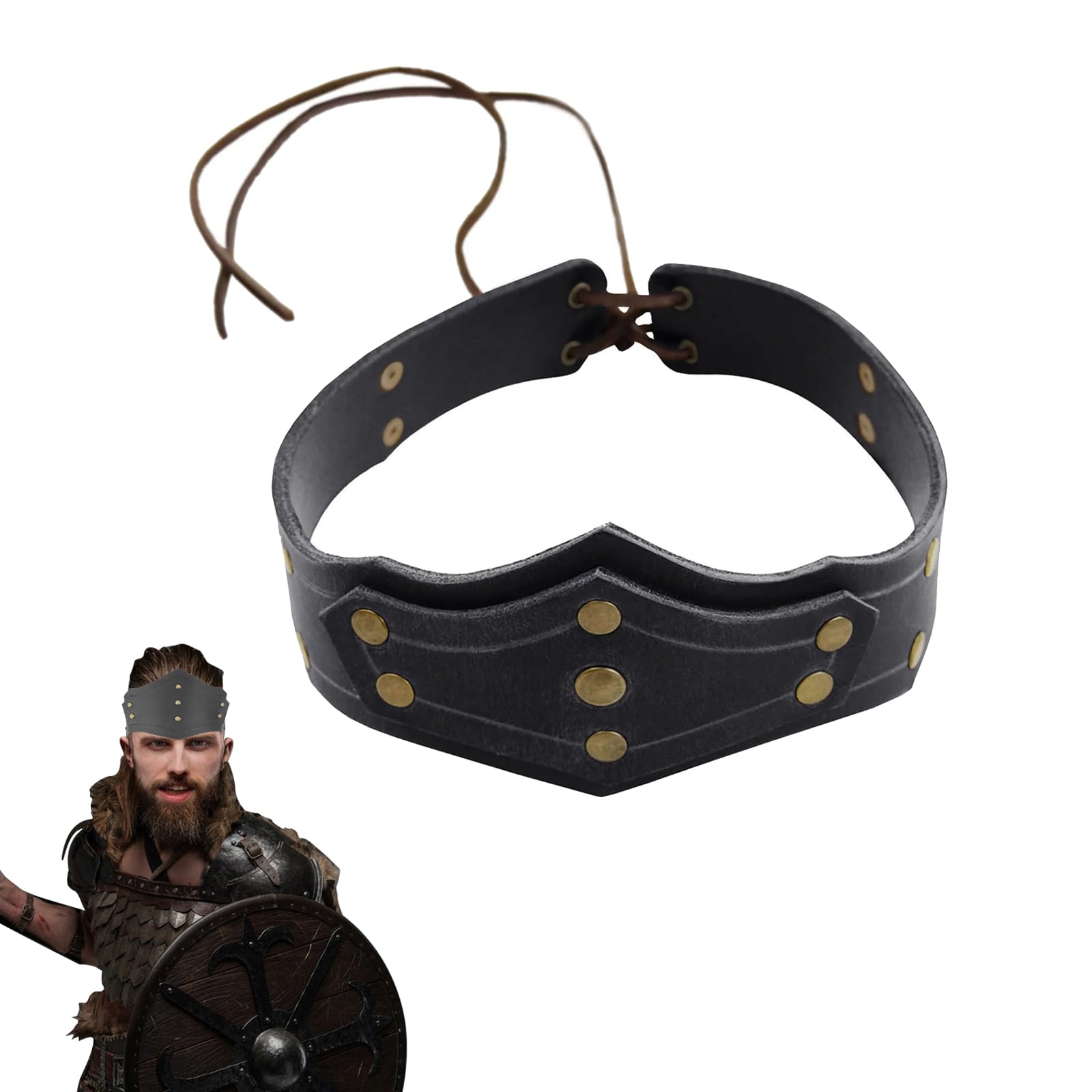 XINCHIA Medieval PU Leather Crown Punk Viking Lace-up Headpiece Halloween Cosplay Warrior Headgear Tiara Punk King Queen Headdress Adjustable Headwear for Women Men Fancy Dress Costume Accessory