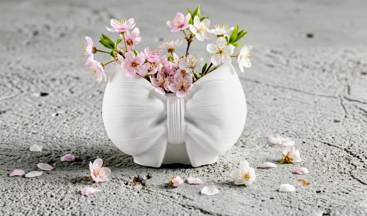 Bow Shape Cute Indoor Planter, White, Decorative Vase for Home Decor-image-28