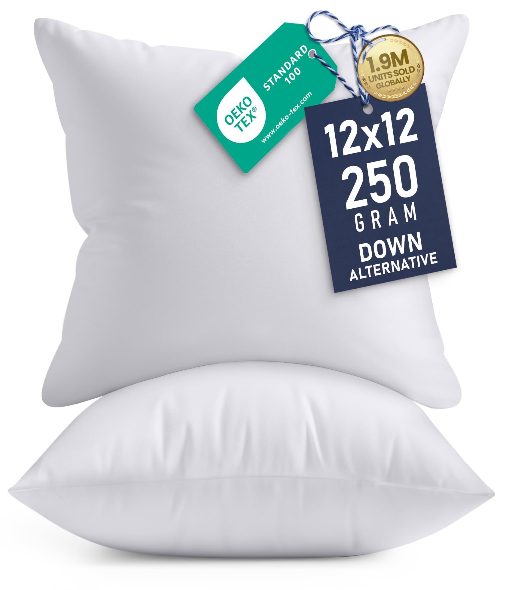 Utopia Bedding 12x12 Pillow Inserts, Set of 2, White – Indoor Decorative Throw Pillows for Bed, Sofa & Couch – Soft, Supportive & Fluffy Cushion Inserts