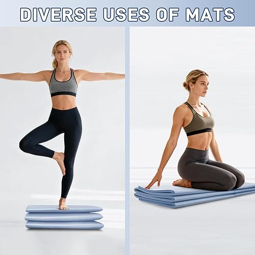 Miniatura 8 de Tapete de yoga plegable para viajes, de 72 x 32 x 0.32 pulgadas, tapete de ejercicio plegable de 0.315 in de grosor, tapete de pilates