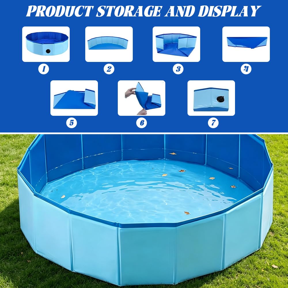 Piscina per Cani, 120 x 30 cm Piscina Cani Pieghevole con Valvola di Scaric, Piscina per Cani di Piccola, Media e Grande Taglia, Stabile PVC, Blu