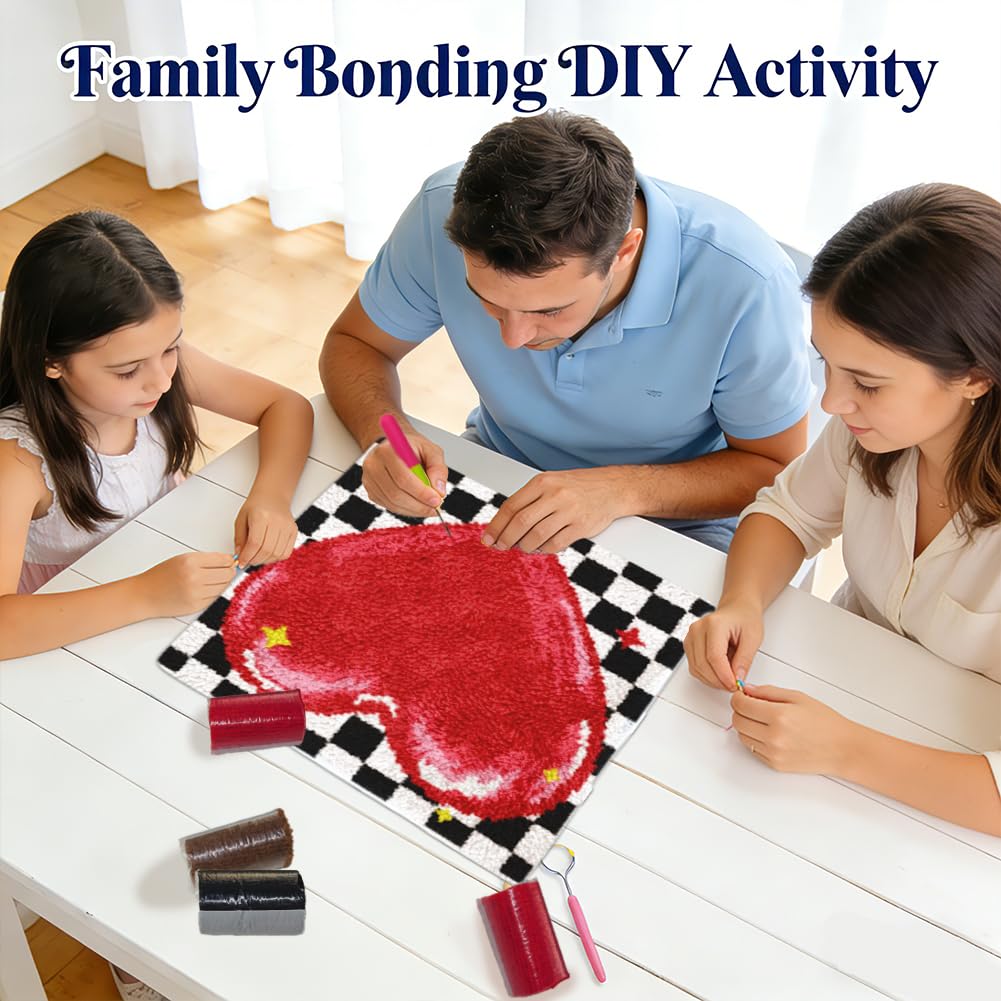 FREEBLOSS Knüpf Sets Für Erwachsene Und Anfänger Red Heart Vorgedruckte DIY Häkel Und Knüpf Sets Kissenbezug Zur Dekoration Des Sofas Inklusive Anleitung (17 x 17 Zoll)