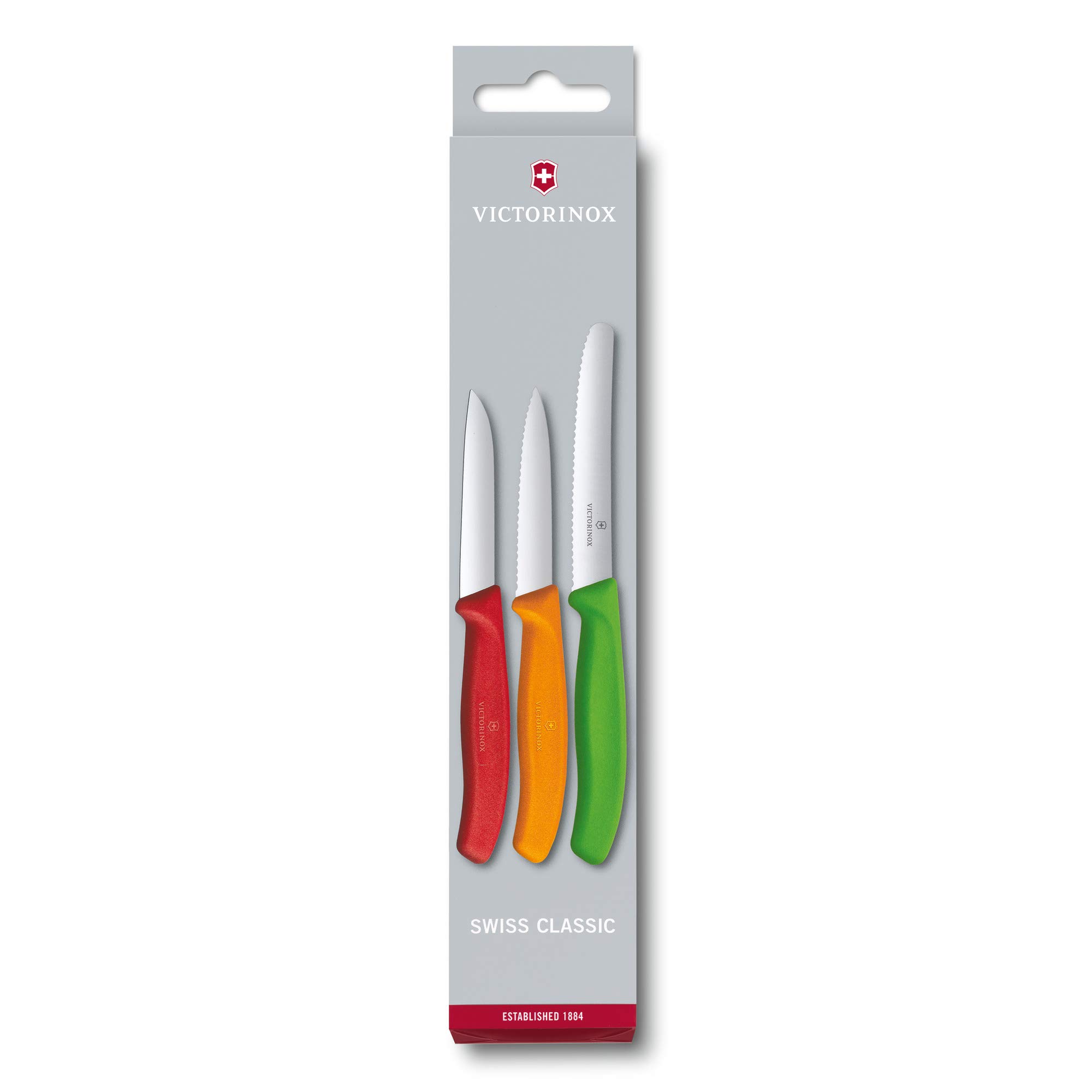 Victorinox Vegetable Knife Set, 3 pcs, red, Orange, Green, 6.7116.32