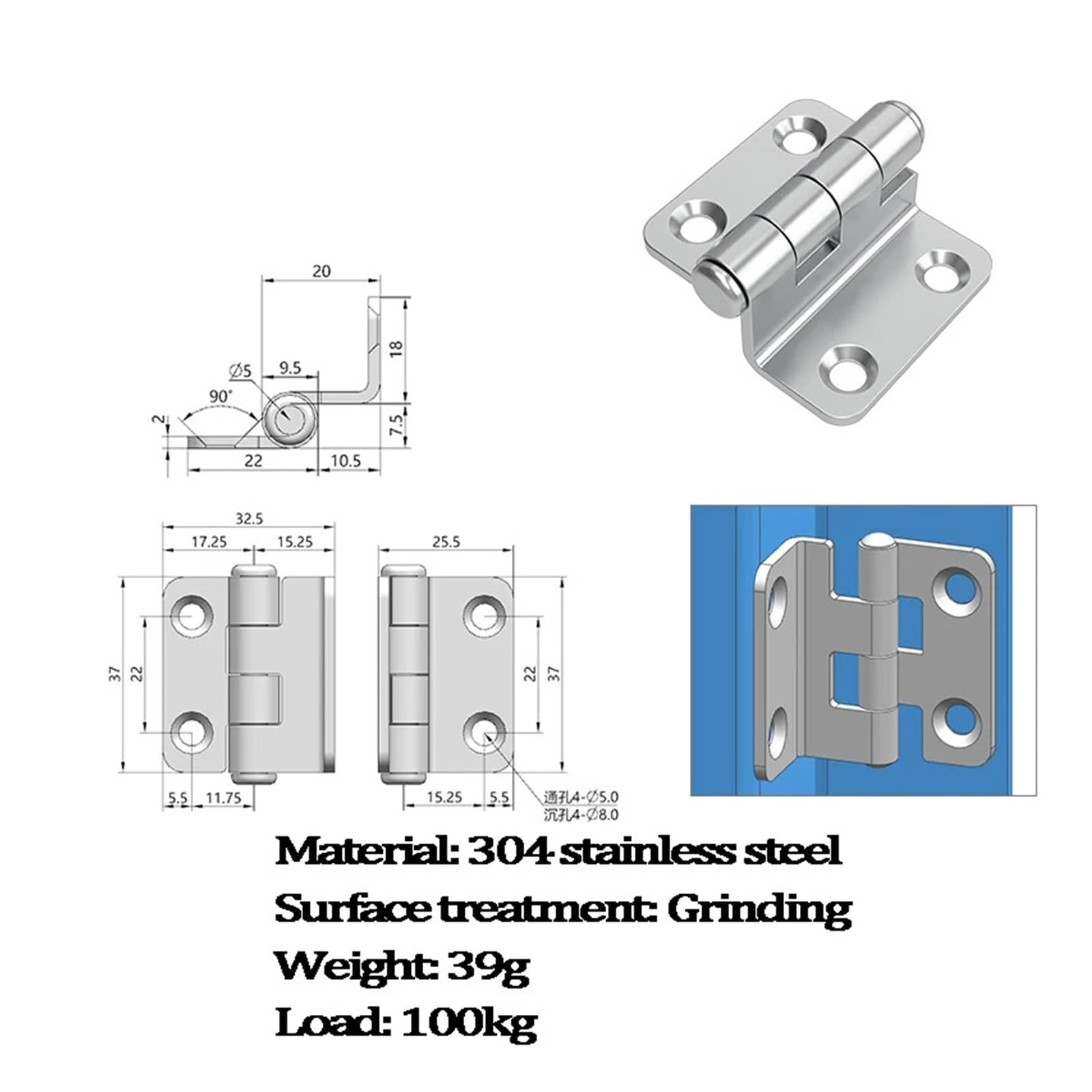 Bisagra mecánica de acero inoxidable 304 reforzado con amortiguador de apertura y cierre de 270 grados y hoja de perfil de aluminio.(Style 1)