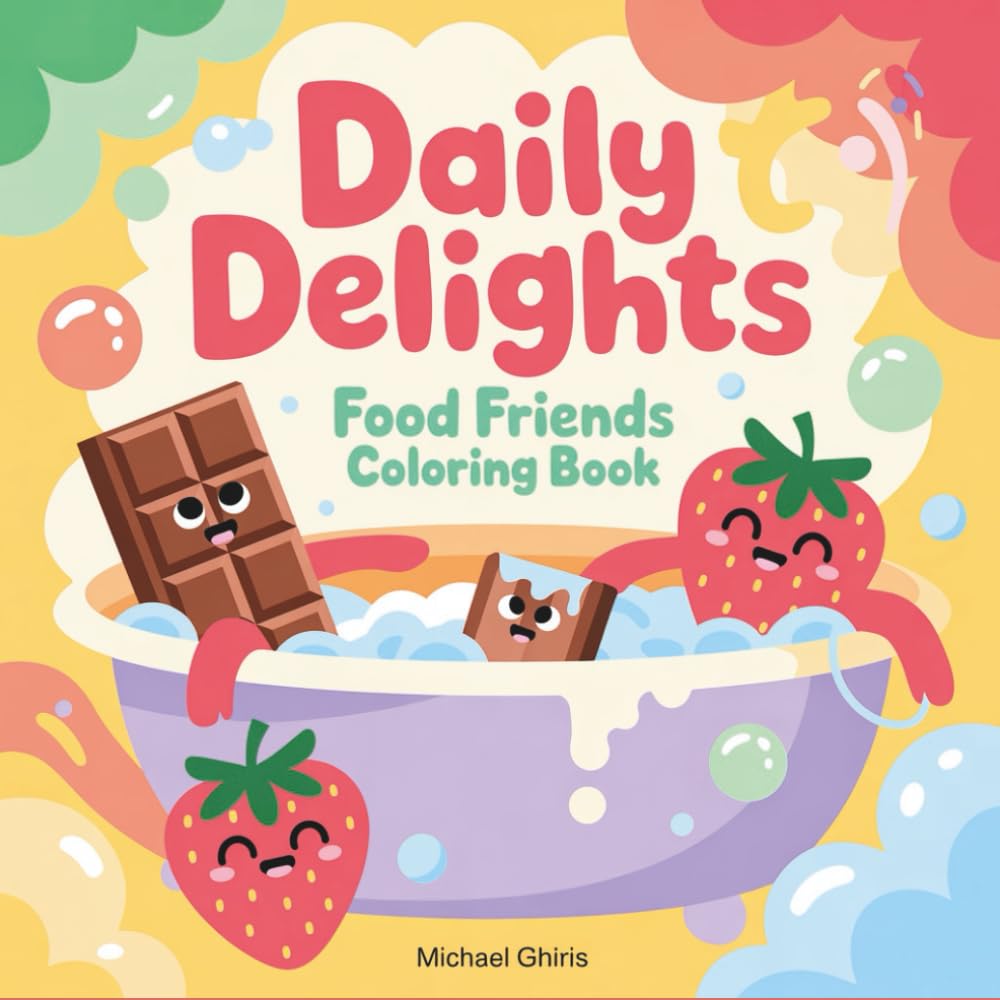 Daily Delights: Food Friends Coloring Book for Adults and Teens | 40 Kawaii Characters Living Cozy Life Moments | Stress Relief Through Adorable Lifestyle Activities and Wholesome Scenes