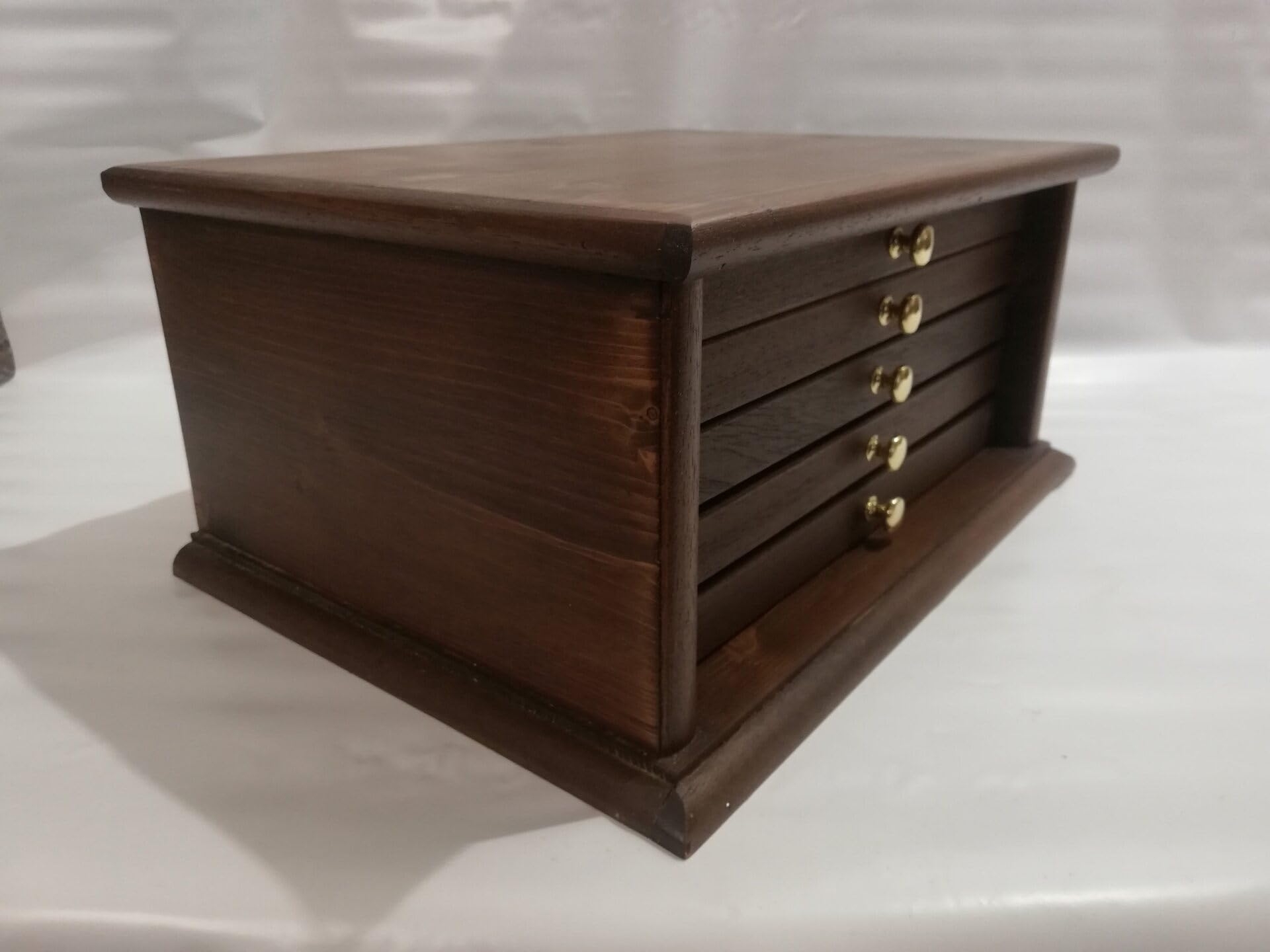 Monetario para Monedas y medallas, Mueble de Madera con 5 cajones y Terciopelo, Expositor Artesanal de numismática Personalizable con Grabado láser, Hecho a Mano en Italia