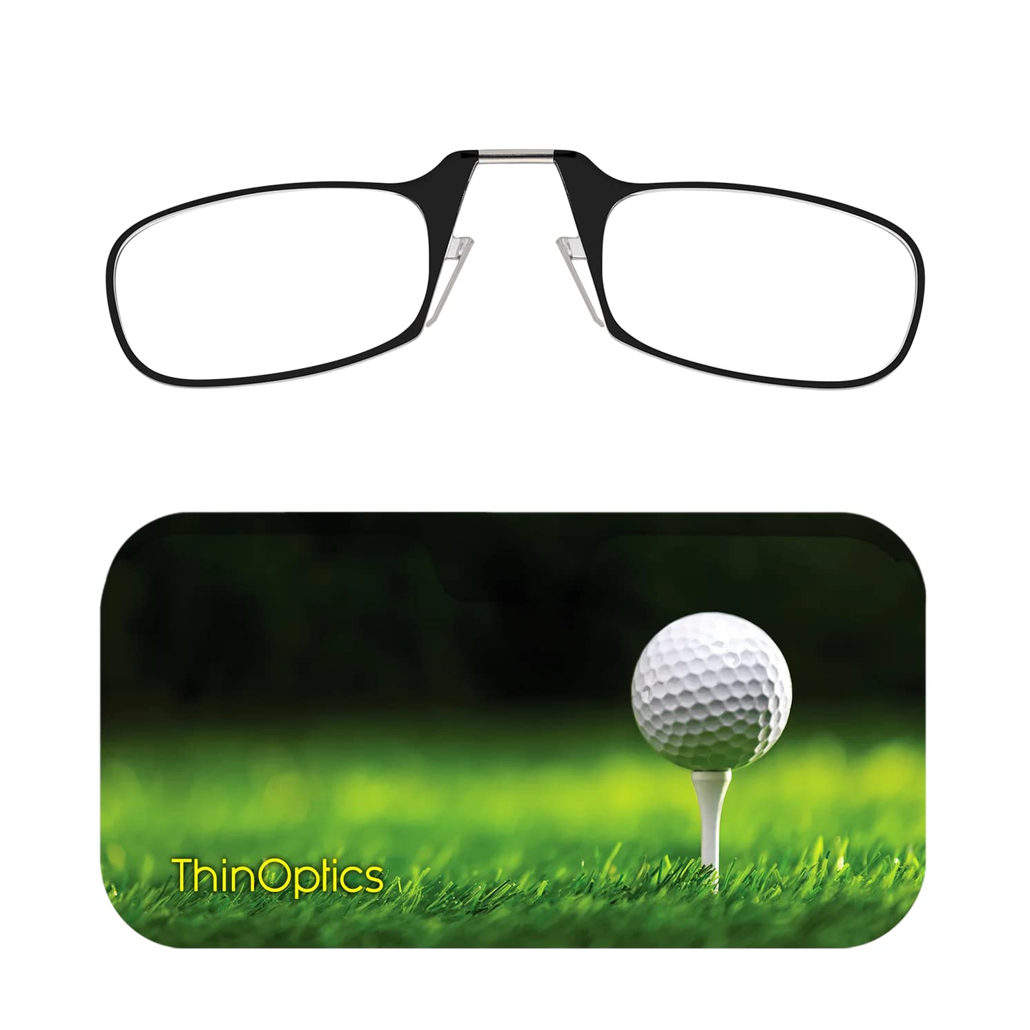 ThinOptics Universal Pod Case + Rectangular Reading Glasses, Tee Off, 51 mm + 1.5