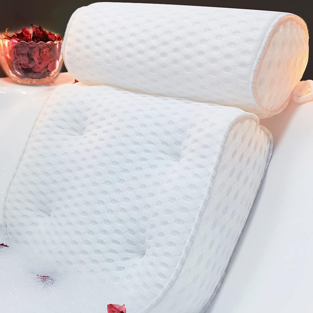 AEROiVi Luxury Bath Pillows for Tub，Bath Pillow Bathtub Pillows for Head and Neck Support Bath Cushion Made from Soft Spacer Mesh Material with Suction Cups