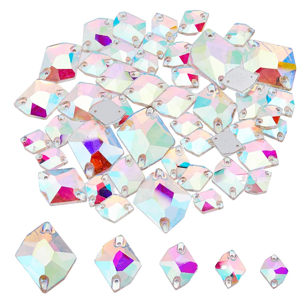 SUPERFINDINGS 5 Misura 78 Pezzi da Cucire su Strass di Cristallo AB Rombo Irregolare Pietre da Cucire Gemme 2 Fori Strass Colorati con Retro Piatto Trasparente per Scarpe Artigianali Fai-da-Te