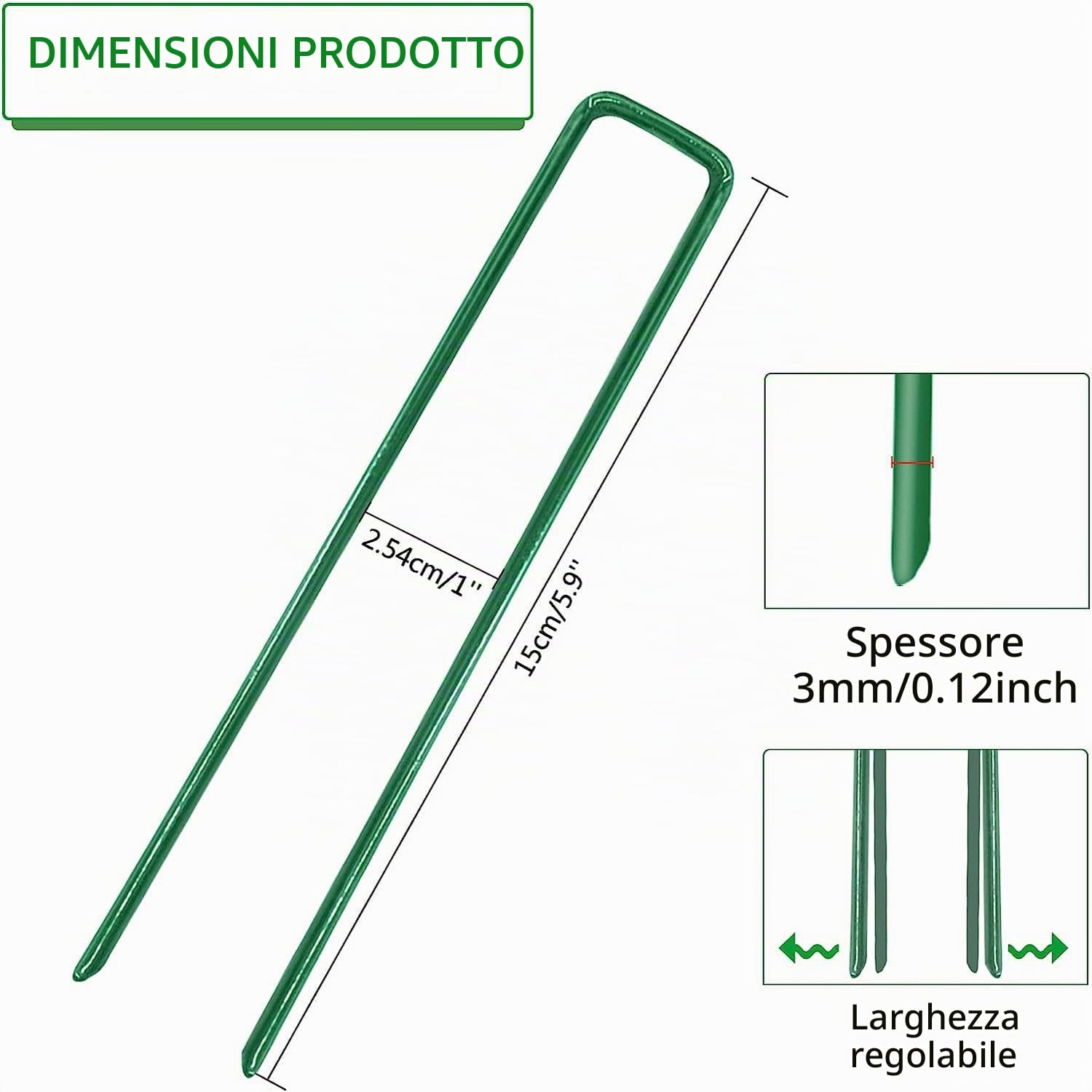 100 pezzi graffette da giardino, chiodi in acciaio inox zincato, ancoraggio U, fissaggio picchetti campeggio erba artificiale
