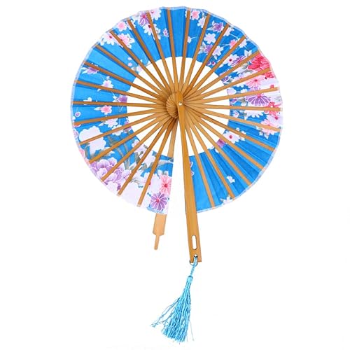 Toddmomy 団扇 レディース 折りたたみ 扇子 うちわ 折り畳み式 円形扇子 ダンス扇子 手持ち 扇子 シルク扇子 竹材 丸型 おしゃれ 花柄 和風 クラシック タッセル 花火大会 和装小物 ギフト