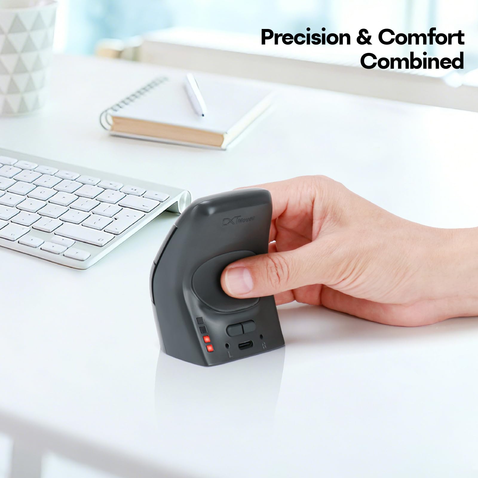 DXT - Ratón inalámbrico ergonómico vertical, Bluetooth y 2.4G 2 en 1, recargable, gris