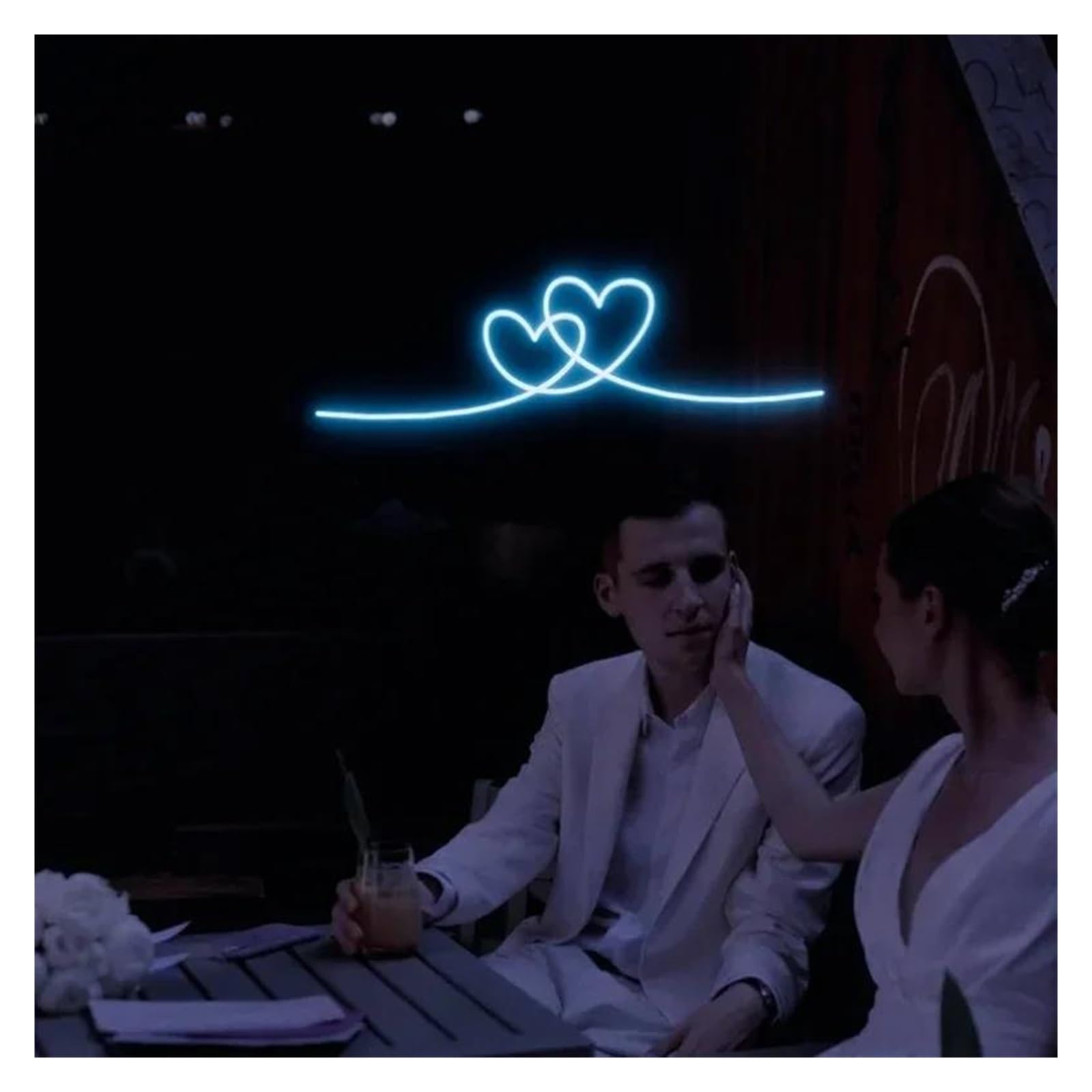 Luz de Diseño de Digital Letrero De Neón Con Luz De Corazón Lámpara Nocturna Alimentada Por USB Arte De Pared Sala De Juegos Dormitorio Sala De Estar Decoración 40cmx12cm(Ice blue)