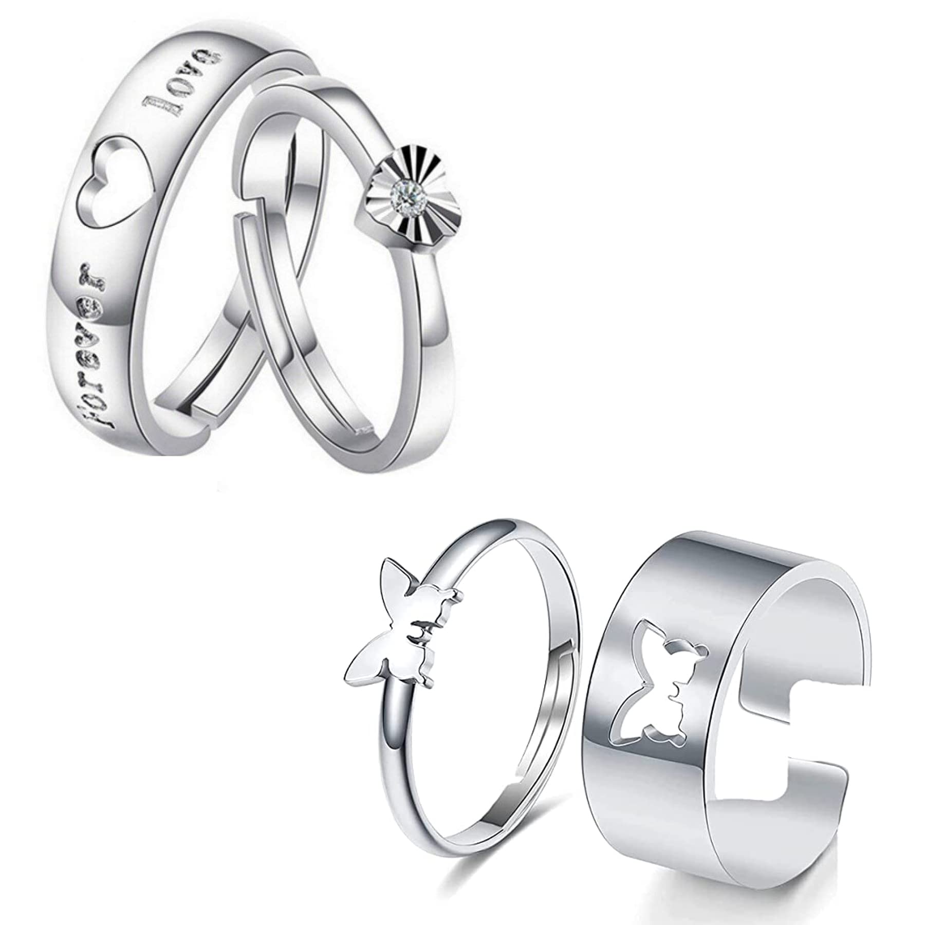 Okos Rhodium Plated CZ Jewellery Combo of 2 Brass Love Forever and Fluttering Butterfly Couple Rings With White CZ Stone for Men and Women CO1000425 (B09X7V9FK6) Amazon Price History, Amazon Price Tracker
