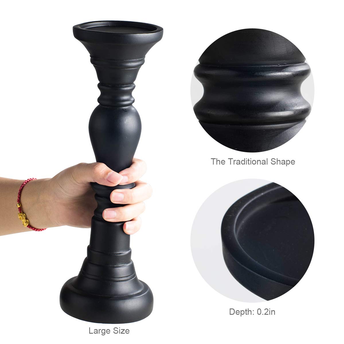 Resin Pillar Candle Holders Set of 3 - 7.9", 8", 11.8" High, Home Coffee Table Decor Decorations Centerpiece for Dining, Living Room, Gifts for Wedding (Black)